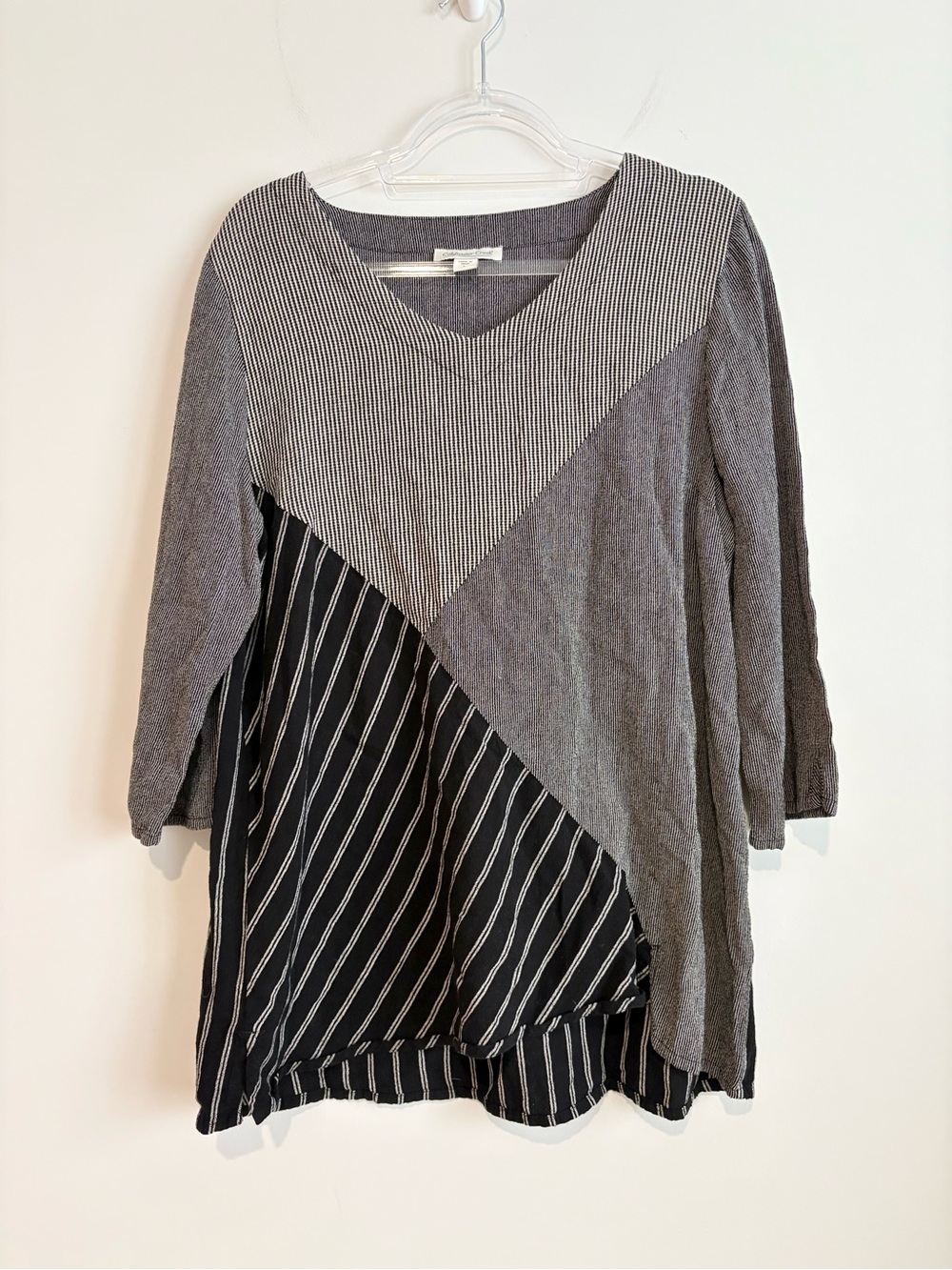 Coldwater creek Mixed Print Asymmetrical Tunic Top Boho Artsy Cotton grey large